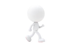 A minimalist figure depicted in a walking pose, characterized by a round head and simple body structure. png