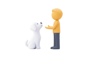 A playful interaction between a cartoon dog and a person, capturing the bond between humans and pets. png