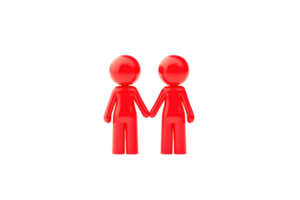 Two red figures holding hands, symbolizing togetherness and connection. png