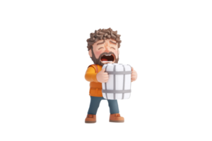 A cartoonish character joyfully lifting a barrel, showcasing enthusiasm and a playful demeanor. png