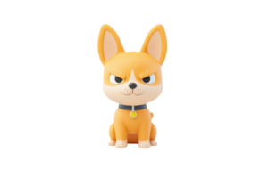 A cartoonish orange dog with pointy ears and a determined expression sits upright, showcasing a playful yet fierce demeanor. png