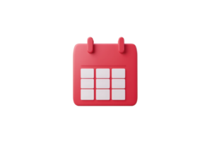 A vibrant red calendar icon featuring a grid layout for days, symbolizing organization and scheduling. png