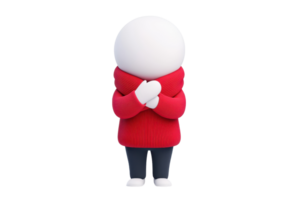 A stylized character wearing a red sweater and blue pants, standing with hands clasped in front, exuding a cozy and playful vibe. png