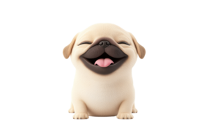 A cheerful, cartoon-style pug with a big smile and a playful expression, showcasing its characteristic wrinkled face. png