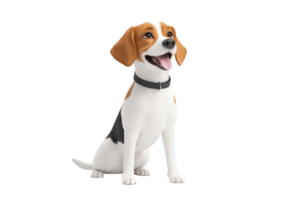 A cheerful beagle dog sits with a bright expression, showcasing its distinctive coat colors and playful demeanor. png