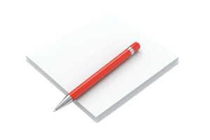 A stack of blank paper with a red pen resting on top, ready for writing or drawing. png