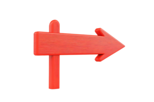 A bright red arrow pointing to the right, crafted from a wood-like material, showcasing a simplistic design. png