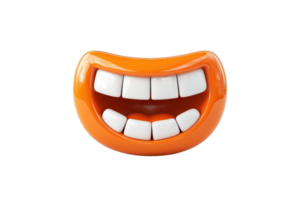 A bright orange mouth-shaped object with large white teeth, conveying a playful, cheerful expression. png
