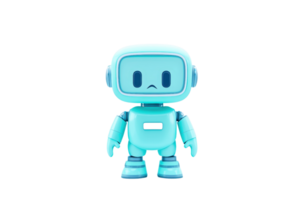 A cute, blue robot figure with a rectangular head, small eyes, and a simple torso, exuding a friendly and approachable vibe. png