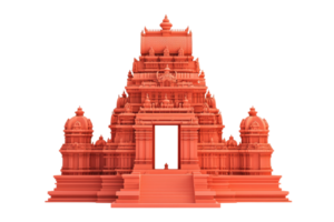 A detailed red temple structure with intricate carvings and multiple domes, showcasing traditional architectural design. png