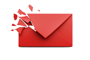 A red envelope appears to be breaking apart, symbolizing a message or communication being disrupted. png