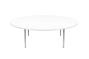 A round white table with slender legs, designed for modern spaces. png