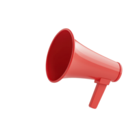 A bright red megaphone with a handle, designed for amplifying sound and communication in various settings. png