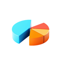 A colorful pie chart model showing sections in blue, orange, and red, representing data visualization and analysis. png