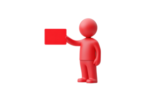 A stylized red figure holds a rectangular red sign, conveying a message or information. png