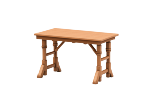A wooden table with a rectangular top and sturdy legs, showcasing a classic design suitable for various settings. png