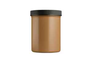 A cylindrical jar with a black lid, featuring a smooth, matte surface and a warm beige color. png