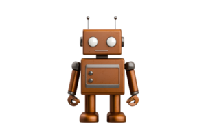 A vintage-style robot with rounded features and antennae, showcasing metallic arms and a boxy body with buttons. png