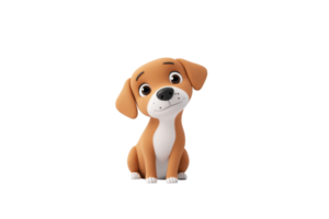 A cute, cartoonish dog with a friendly expression, featuring a brown coat and white markings, sitting adorably and looking curiously at the viewer. png