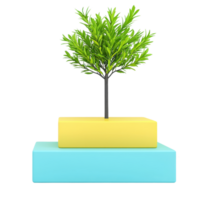 A vibrant green tree sits atop two geometric blocks, one yellow and one blue, creating a striking visual contrast. png