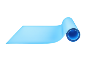 A smooth, curled, blue sheet of material, partially rolled up, showcasing its vibrant color and sleek texture. png