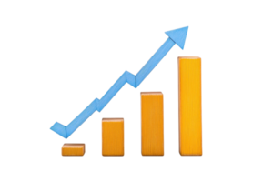 A stylized graph with ascending bars and a directional arrow, symbolizing growth and progress. png