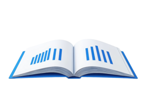 An open book displaying bar graphs, symbolizing data analysis and information presentation. png