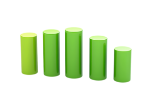 Five green cylindrical objects of varying heights arranged in ascending order, showcasing a gradient effect. png