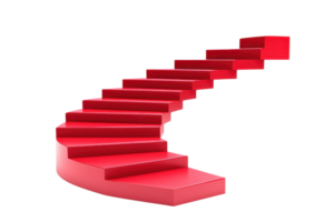A vibrant red spiral staircase ascending gracefully, featuring smooth, even steps that create a striking visual impact. png