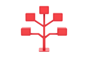 A stylized red tree structure with square nodes extending from branches, designed for organizational or display purposes. png