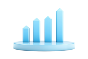 A series of blue bar graphs ascending in height, representing growth and progress on a circular platform. png
