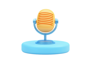 A colorful microphone with a retro design sits atop a round base, embodying a classic aesthetic ideal for audio recording and broadcasting. png