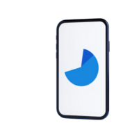 A smartphone displaying a blue graphic design resembling a pie chart on its screen. png