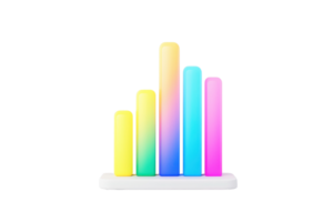 A vibrant bar chart with colorful gradient bars representing data metrics or statistics. png