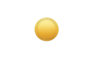 A shiny gold coin with a decorative edge and a smooth surface, symbolizing wealth and currency. png