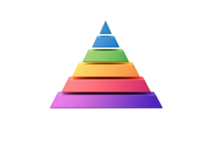 A multi-colored pyramid composed of horizontal layers arranged from largest to smallest, showcasing a gradient of vibrant colors. png