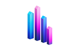 A series of three colorful, vertical bars representing data visualization, showcasing an upward trend in a stylized manner. png