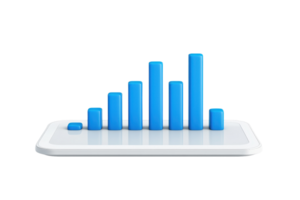 A blue bar graph displayed on a white platform, showcasing increasing data trends through varying heights of bars. png