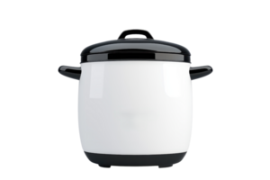 A sleek, modern cooking pot featuring a glossy black lid and smooth white body, designed for various culinary uses. png