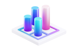 A colorful, 3D bar chart with varying heights, showcasing data visualization in a modern design. png
