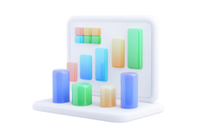 A colorful bar graph representation with varying heights displayed on a platform, illustrating data comparisons. png