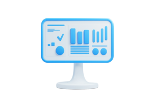 A modern computer monitor displaying colorful charts and graphs, representing data analysis and visualization. png
