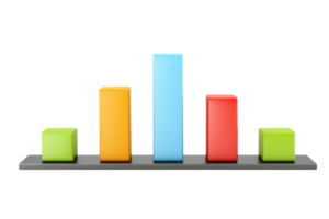 Colorful bar graph representing data metrics with varying heights, showcasing different values and comparisons. png