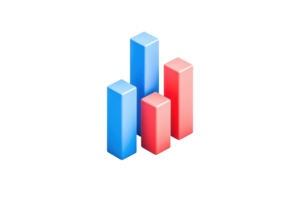 A graphic representation of vertical bars in blue and red, symbolizing data comparison or statistical analysis. png