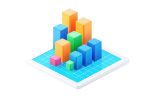 A vibrant, 3D bar graph displayed on a grid platform, showcasing various heights and colors representing data values. png