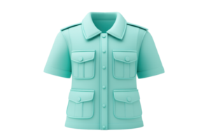 A mint green short-sleeved shirt with multiple pockets and a structured design, showcasing a modern and functional style. png