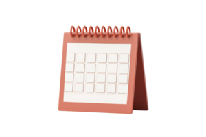 A compact, stand-up calendar with a spiral binding featuring a grid layout for dates. png