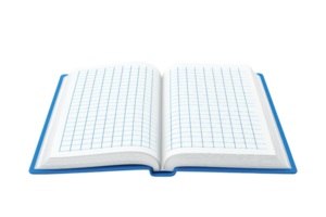 An open notebook displaying grid lines on its pages, designed for organized writing and note-taking. png