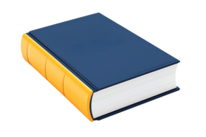 A closed book with a blue cover and yellow spine, showcasing a smooth finish and clean edges. png