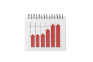 A notepad displaying a bar graph with red bars illustrating upward growth trends. png